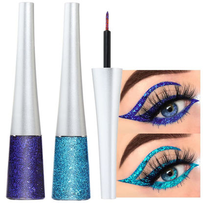 Picture of evpct 2Pcs Dark Light Royal Blue Color Liquid Glitter Eyeliner Sets Eyeliner Glitter Liquid Liners for Women Liquid Sparkly Glitter Eyeliner delineador con glitter de colores para ojos colores 03+12