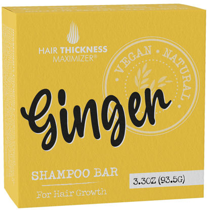 Picture of Ginger Shampoo Bar for Hair Growth, Strengthening. Ginger Oil, Rice Protein, Organic Shea Butter. Eco Friendly, Vegan. Color Safe, pH Balanced. No Harsh Chemicals. Higher Concentration vs. Liquid
