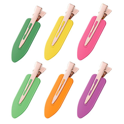 Picture of D 6 Pcs Hair Clips No Crease - No bend Creaseless Hair Clip - Makeup Clips for Women and Girls - Flat Hair Clips for Hairstyling Salon Rose Gold Handle - colorful