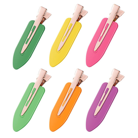 Picture of D 6 Pcs Hair Clips No Crease - No bend Creaseless Hair Clip - Makeup Clips for Women and Girls - Flat Hair Clips for Hairstyling Salon Rose Gold Handle - colorful