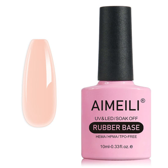 Picture of AIMEILI Hema Free Rubber Base Gel For Nails, Soak Off U V LED Clear Sheer Gel Nail Polish, 4 in 1 Nail Strengthen/Enhance/Base Coat/Color Gel Polish - (439) 10ml