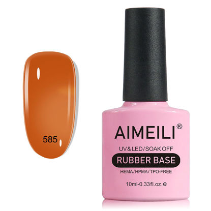 Picture of AIMEILI Rubber Base Gel For Nails, Soak Off U V LED Hema Free Clear Sheer Gel Nail Polish, 4 in 1 Nail Strengthen/Enhance/Base Coat/Color Gel Polish - (585) 10ml