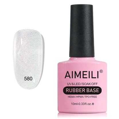 Picture of AIMEILI Rubber Base Gel For Nails, Soak Off U V LED Hema Free Clear Sheer Gel Nail Polish, 4 in 1 Nail Strengthen/Enhance/Base Coat/Color Gel Polish - (580) 10ml