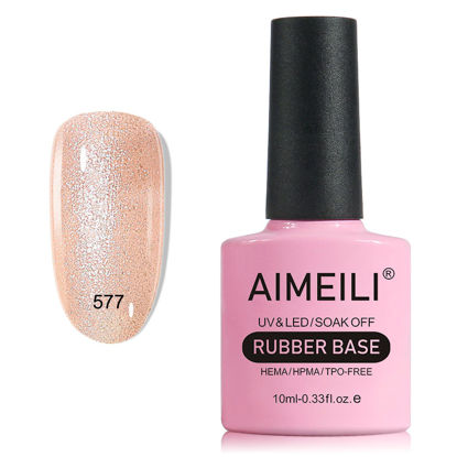 Picture of AIMEILI Rubber Base Gel For Nails, Soak Off U V LED Hema Free Clear Sheer Gel Nail Polish, 4 in 1 Nail Strengthen/Enhance/Base Coat/Color Gel Polish - (577) 10ml