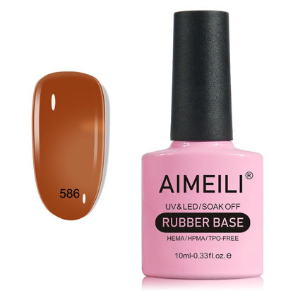 Picture of AIMEILI Rubber Base Gel For Nails, Soak Off U V LED Hema Free Clear Sheer Gel Nail Polish, 4 in 1 Nail Strengthen/Enhance/Base Coat/Color Gel Polish - (586) 10ml