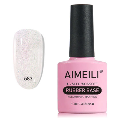 Picture of AIMEILI Rubber Base Gel For Nails, Soak Off U V LED Hema Free Clear Sheer Gel Nail Polish, 4 in 1 Nail Strengthen/Enhance/Base Coat/Color Gel Polish - (583) 10ml
