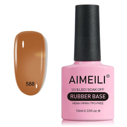 Picture of AIMEILI Rubber Base Gel For Nails, Soak Off U V LED Hema Free Clear Sheer Gel Nail Polish, 4 in 1 Nail Strengthen/Enhance/Base Coat/Color Gel Polish - (588) 10ml