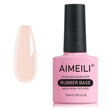 Picture of AIMEILI Hema Free Rubber Base Gel For Nails, Soak Off U V LED Clear Sheer Gel Nail Polish, 4 in 1 Nail Strengthen/Enhance/Base Coat/Color Gel Polish - (446) 10ml