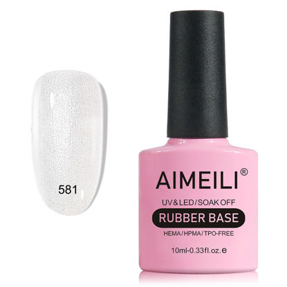 Picture of AIMEILI Rubber Base Gel For Nails, Soak Off U V LED Hema Free Clear Sheer Gel Nail Polish, 4 in 1 Nail Strengthen/Enhance/Base Coat/Color Gel Polish - (581) 10ml