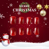 Picture of Christmas Press on Nails Short Square Fake Nails Xmas Red Glitter False Nails With Snowflake Nails Glossy Full Cover Stick on Nails Acrylic Winter Artificial Nails for Women Glue on Nails 24 Pcs
