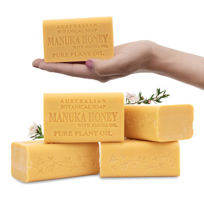 Picture of Australian Botanical Soap, Manuka Honey with Jojoba Oil 6.6 oz. (187 g) Soap Bars | Natural Soap Base | All Skin Types | Women & Men | Shea Butter Enriched Bar Soap - Pack of 4