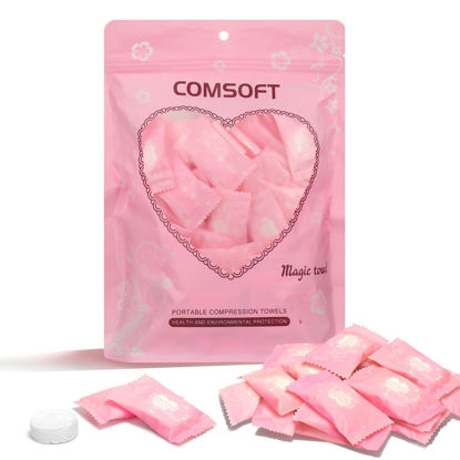 Picture of Classycoo Compressed Towel 100 PCS Mini Tablets Disposable Portable Face Towel Cotton Coin Tissue for Travel, Camping, Hiking, Sport,Beauty Salon,Home Hand Wipes&Other Outdoor Activities (Rose Pink)