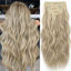 Picture of KooKaStyle Clip in Synthetic Highlight Hair Extensions Long Wavy 4PCS Thick Hairpieces Ash Brown mix Platinum Blonde Fiber Double Weft Natural Hair Extensions 20 Inch for Women