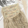 Picture of KooKaStyle Clip in Synthetic Highlight Hair Extensions Long Wavy 4PCS Thick Hairpieces Ash Brown mix Platinum Blonde Fiber Double Weft Natural Hair Extensions 20 Inch for Women
