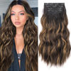 Picture of KooKaStyle Clip in Synthetic Hair Extensions Long Wavy 4PCS Black&Dark mix light brown Fiber Double Weft Natural Hair Extensions 20 Inch for Women