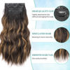Picture of KooKaStyle Clip in Synthetic Hair Extensions Long Wavy 4PCS Black&Dark mix light brown Fiber Double Weft Natural Hair Extensions 20 Inch for Women