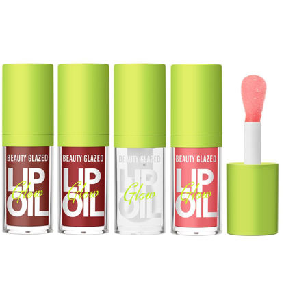 Picture of Beauty Glazed Big Brush Head Lip Oil, Ultra-Hydrating & Nourishing, Smooth Glossy Finish Lip Glow Oil, Shiny and Vegan Tinted Lip Gloss, Non-Sticky Formula (4, 101# 102# 105# 107#)