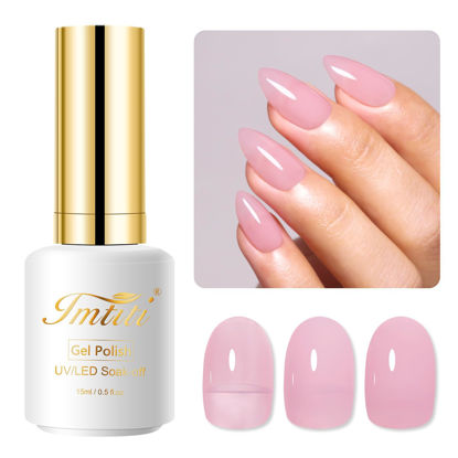 Picture of Imtiti Jelly Gel Nail Polish, 1 Pcs 0.5 Fl Oz Nude Pink Jelly Gel Polish Soak Off LED U V Nail Gel Polish Sheer Translucent Gel Nail Polish DIY Nail Art Starter Manicure Salon Gel Nail Kit