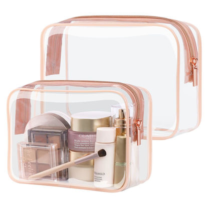 Picture of PACKISM TSA Approved Toiletry Bag - Clear Makeup Bags in 2 Size, Durable with Supporting Frame, Perfect for Travel Essentials, Carry-on Airport Airline Compliant Bag, Rose Pink