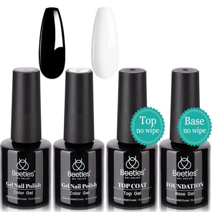 Picture of Beetles Gel Nail Polish Set- 4Pcs 7.5ml Black White Gel Nail Polish with No Wipe Top Coat and Base Coat Set Soak Off UV LED Nail Gel Manicure Gel Nail Polish Valentines Day Gifts for Her Women
