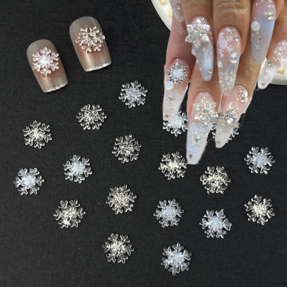 Picture of 100pcs Snowflake Nail Art Decorations Christmas Iridescent Nail Art Charms White Transparent Snowflake Nail Supplies Mini Flatback Snow Shape Nail Art Accessories for Women Girls Manicure Decoration