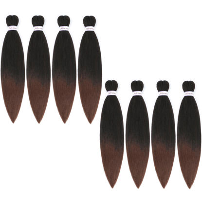 Picture of Alrence Pre Stretched Braiding Hair Long Braid 14 Inch 8 Packs Professional Braiding Hair Extensions Synthetic Crochet Twist Braids (14 Inch, T1B/30)