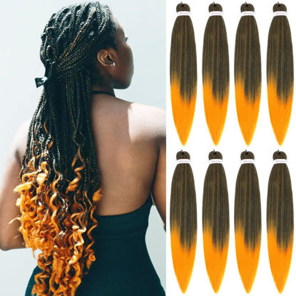 Picture of Alrence Pre Stretched Braiding Hair Long Braid 30 Inch 8 Packs Professional Braiding Hair Extensions Synthetic Crochet Twist Braids (30 Inch, 1B/Orange)