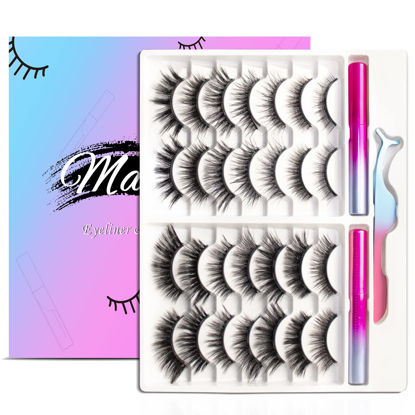 Picture of Magnetic Eyelashes Kit, Long Lasting and Reusable Magnetic lashes Natural Look, 14 Pairs False Eyelashes with Magnetic Eyeliner & Tweezers, Easy to Wear, No Glue Needed (14 Pairs)
