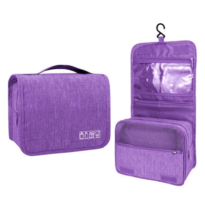 Picture of Lcsmaokin Large Capacity Toiletry Bag Travel Bag with Hanging Hook for Men and Women Waterproof Travel Cosmetic Bag Bathroom Storage Bag for Brushes Set, Full-Sized Shampoo, Toiletries, (Purple)