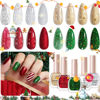 Picture of AZUREBEAUTY Nail Polish Set, 4 Colors Christmas Glitter Red Green Gold Silver Quick Dry Natural Vegan Fingernail Lacquer Strengthening Treatment Kit with Top Coat DIY Salon at Home