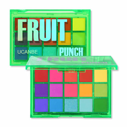 Picture of UCANBE Bright Colorful Neon Rainbow Makeup Eyeshadow Palette 15 Shades Green Purple Yellow Make Up Pallets Kit Vibrant Shimmer Matte Pigmented Blendable - Fruit Punch