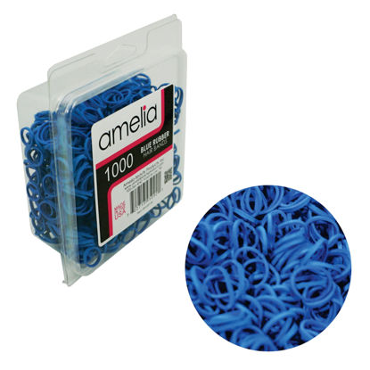 Picture of Amelia Beauty | 1000 Count 1/2" Rubber Bands | Premium US Made Rubber Hair Ties | Ideal for Ponytails, Braids & Beards | Strong All Day Hold | Convenient Re-closable Container | Blue