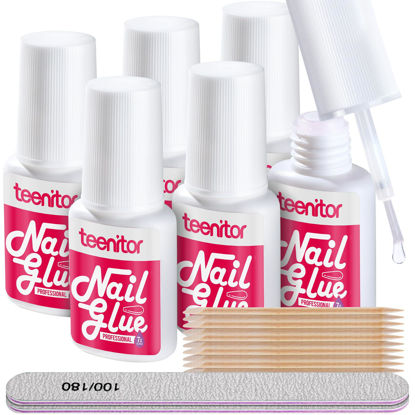 Picture of Teenitor Nail Glue Strong, 42ml Professional Nail Glue for Press Ons Brush on Nail Glue for Acrylic Nails, Nail Bond Glue with Nail File, Best Nail Glue for Press On Nails Long Lasting,10 Pcs