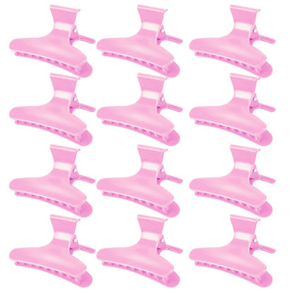 Picture of Ondder 12 Pack PInk Butterfly Hair Clamps Clips Hair Claw Clips Pro Salon Clip for Styling, Sectioning, Cutting, Coloring Hair Clips Hairdressing Salon Tool Hair Accessories for Women Girls