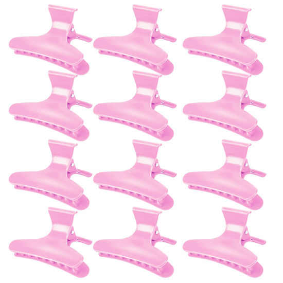 Picture of Ondder 12 Pack PInk Butterfly Hair Clamps Clips Hair Claw Clips Pro Salon Clip for Styling, Sectioning, Cutting, Coloring Hair Clips Hairdressing Salon Tool Hair Accessories for Women Girls