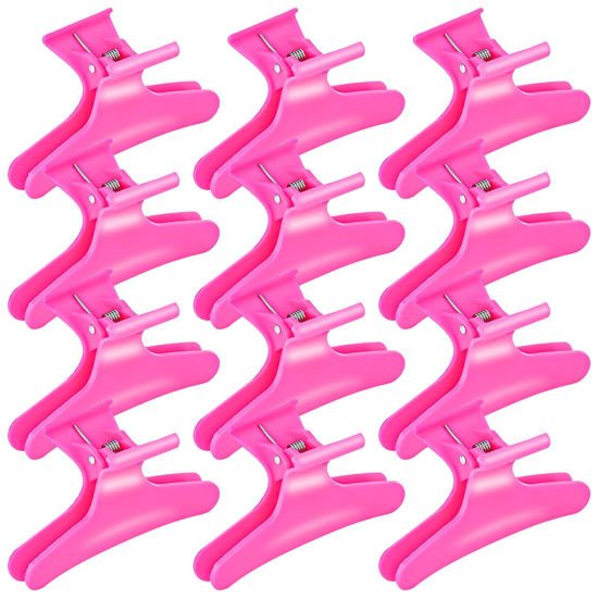 Picture of Ondder Hair Clip, Hot Pink Butterfly Pro Hair Claws Clamps Clips for Cutting, Styling, Sectioning, Coloring Hair - 12 Pack, Hair Accessories