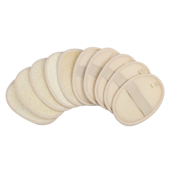 Picture of 10-Pack Exfoliating Loofah Sponge Pads - Natural Luffa & Terry Cloth, Body Scrubbers for Shower & Bath Mooerca