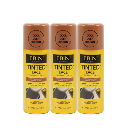 Picture of EBIN NEW YORK Tinted Lace Aerosol Spray 3pack - Cool Deep Brown 2.7 Oz/ 80 mL | Quick Dry, No Residue, Even Application, Matching Skin Tone, Natural Look