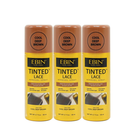 Picture of EBIN NEW YORK Tinted Lace Aerosol Spray 3pack - Cool Deep Brown 2.7 Oz/ 80 mL | Quick Dry, No Residue, Even Application, Matching Skin Tone, Natural Look