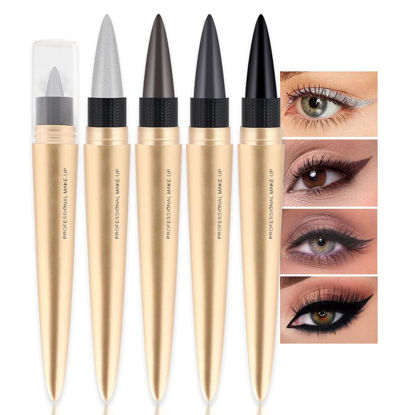 Picture of Kaely 4Pcs Gel Eyeliner Pencil Set,Black Brown Silver Gray Waterproof Matte Eye Liners Kit,Easy to Use Eye Makeup Pen,Cream Eyeliner Pencil Stamp Stencils,maquillaje delineador de ojos contra el agua