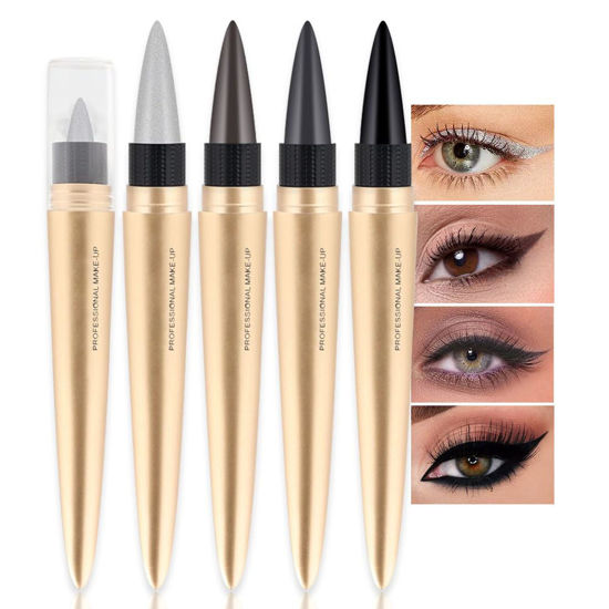 Picture of Kaely 4Pcs Gel Eyeliner Pencil Set,Black Brown Silver Gray Waterproof Matte Eye Liners Kit,Easy to Use Eye Makeup Pen,Cream Eyeliner Pencil Stamp Stencils,maquillaje delineador de ojos contra el agua