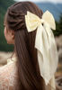 Picture of Furling Pompoms Hair Clip Hair Bows, 2pcs Beige/Black Satin Big Hair Bows for Women & Girls, Hair Barrettes with Alligator Clips, Hairpins for Long Tails, Hair Accessories