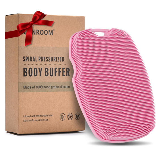 Picture of Zinc Infused Silicone Body Scrubber - High Density Bristles Body Scrubber - Soft Shower Scrubber for Body,Ease of Cleaning,Skin Softening - Pink