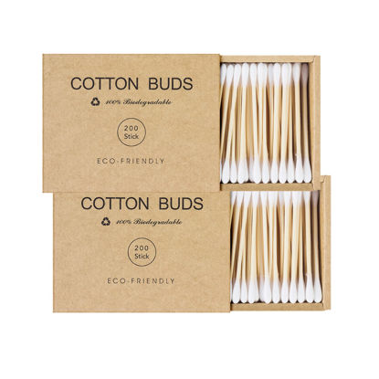Picture of Kiemeu Bamboo Qtips Cotton Swabs With Wooden Sticks Q Tips For Ears Swabs 400 Count Bamboo Cotton Buds