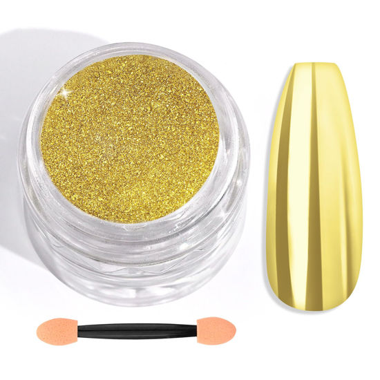 Picture of Saviland Gold Chrome Nail Powder - 1g Metallic Mirror Effect Chrome Powder for Gel Nails, Manicure Nail Art Pigments Gold Chrome Powder Nail Decoration Glitter Dust for Nail Art Gel Polish Home DIY