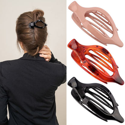 Picture of ATODEN Flat Alligator Hair Clips 3Pcs - 4.52" Duck Billed Medium Hair Claw Clips and Barrettes, Hair Accessories Clamps Jaw Clips Gifts