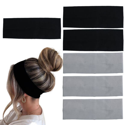 Picture of MLMOMVME 6 Pcs Black Headbands for Women Hair Cotton Headband Non-slip Stretchy Elastic Head Wrap Holder Hair Accessories Black Grey Color