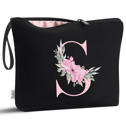 Picture of Vavabox A-Z Personalized Makeup Bag,Birthday Gifts for Women Mom,Gifts for Best Friend,Bride Bridesmaid Cosmetic bag (S, Black)