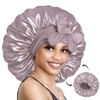 Picture of BONNET QUEEN Silk Bonnet for Sleeping Satin Bonnet Hair Bonnet Braid Bonnet Double Layer Tie Bonnet Night Hair Wrap for Women Curly Hair Grey Purple