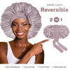 Picture of BONNET QUEEN Silk Bonnet for Sleeping Satin Bonnet Hair Bonnet Braid Bonnet Double Layer Tie Bonnet Night Hair Wrap for Women Curly Hair Grey Purple